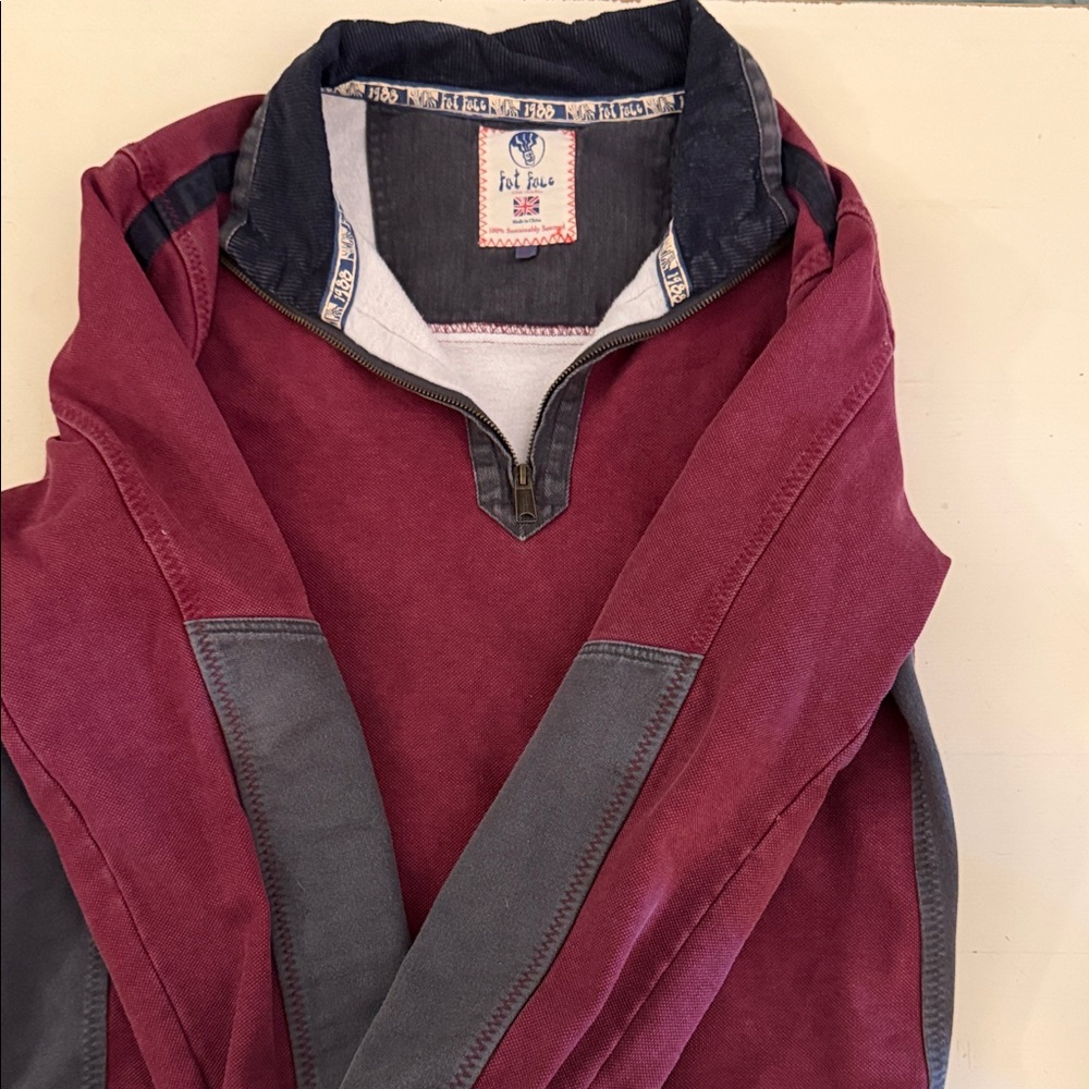 Fat Face Men's Burgundy and Gray Half-Zip